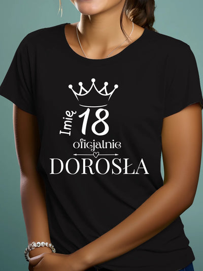 Koszulka na 18 urodziny dla dziewczyny oficjalnie dorosła czarna