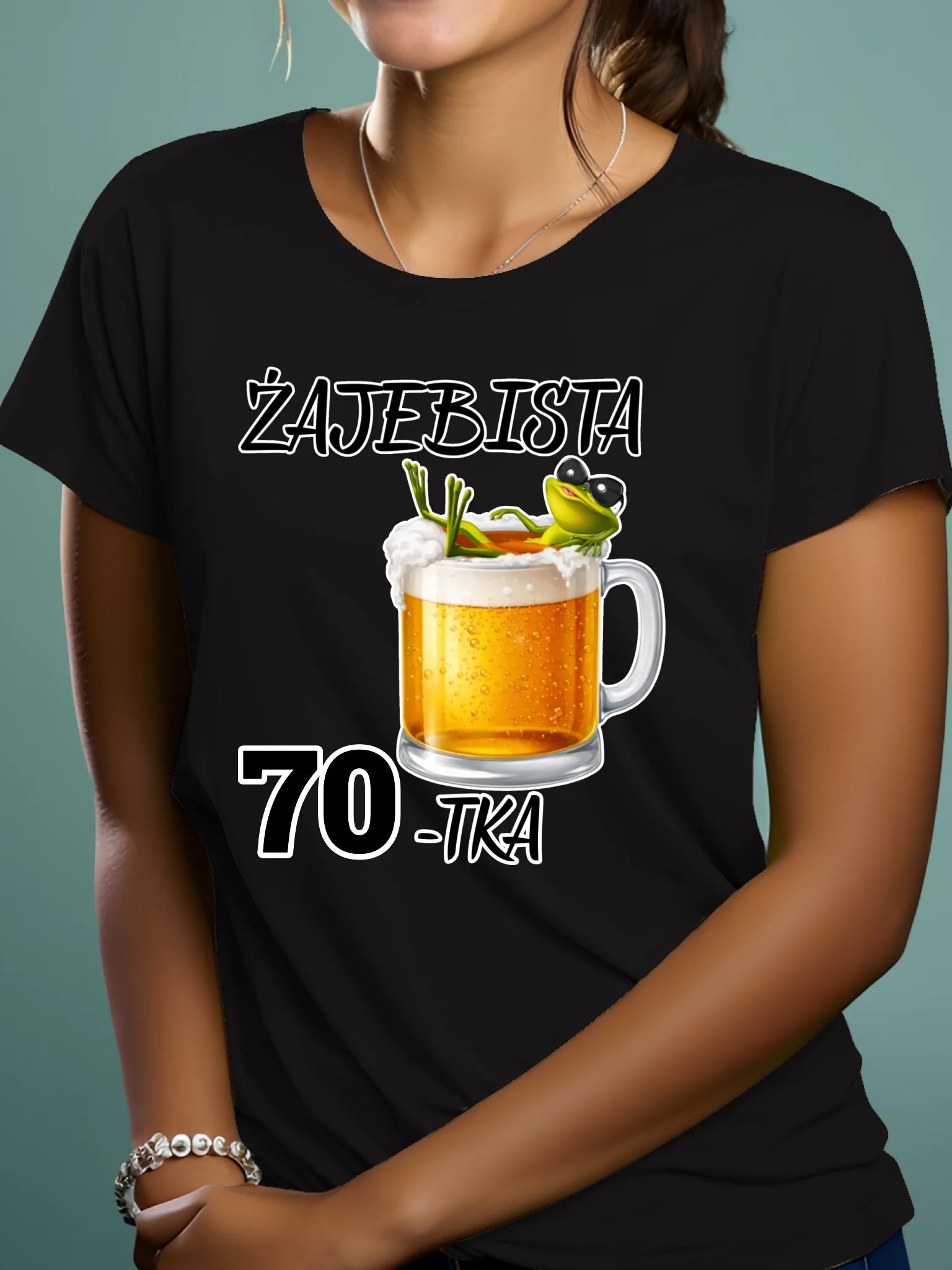 Joyful Native American Young Woman Posing TShirt Ad Attractive Happy TShirt Mockup Product Photo