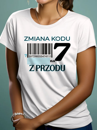 Koszulka na 70 urodziny damska zmiana kodu na 7 z przodu biała