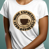 Prezent dla kawosza koszulka damska z nadrukiem more espresso less depresso biała