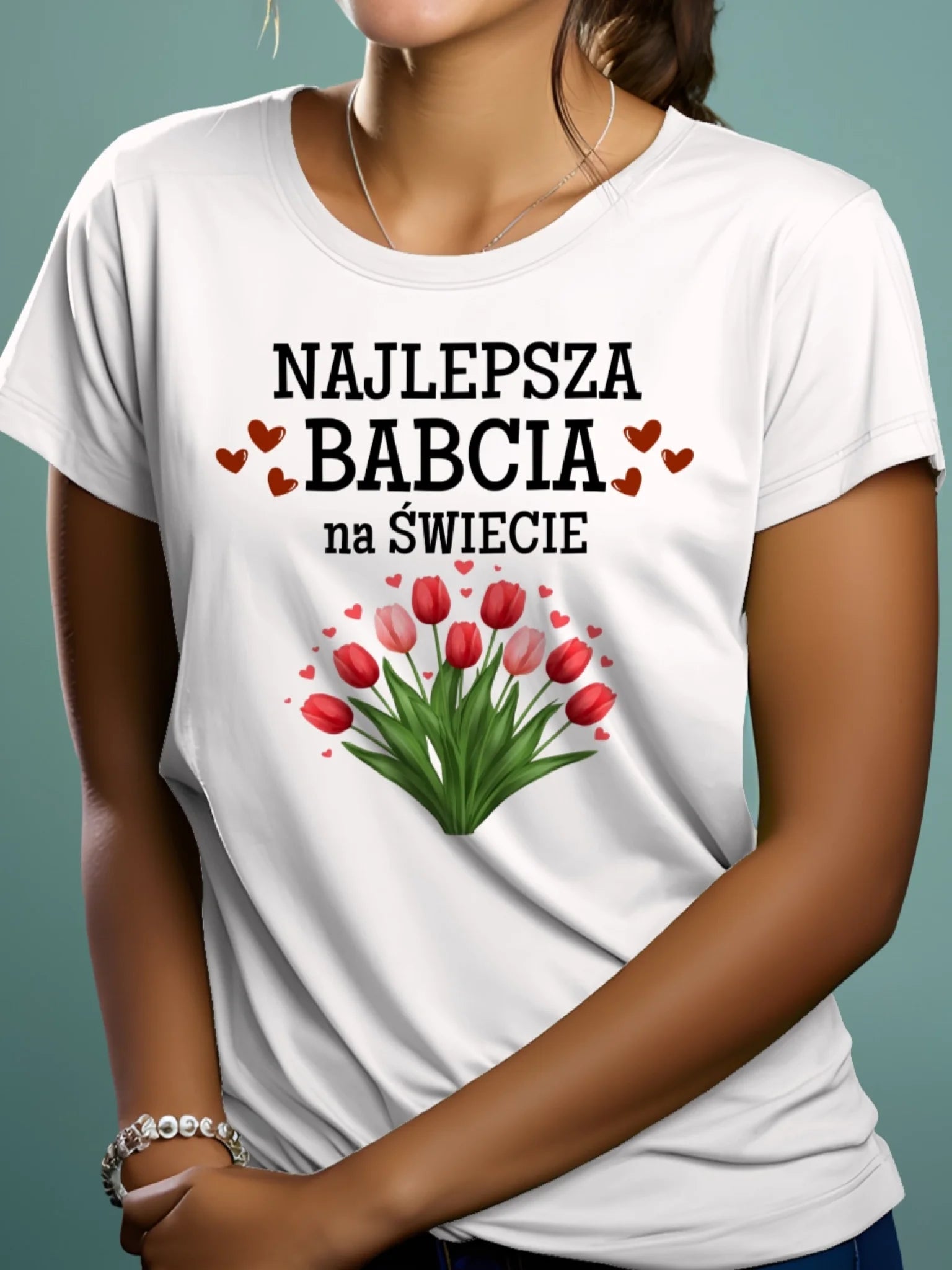 Prezent z okazji dnia babci koszulka z nadrukiem najlepsza babcia na świecie biała