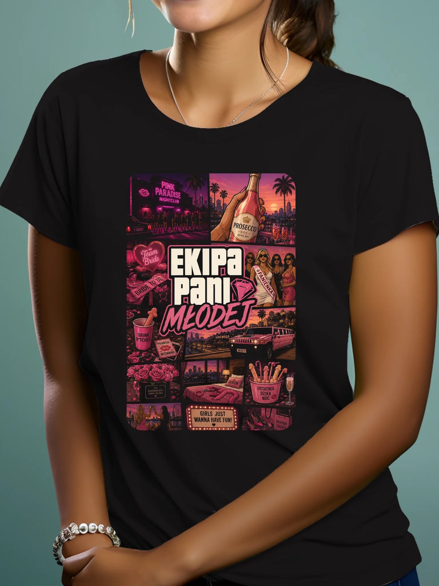 Joyful Native American Young Woman Posing TShirt Ad Attractive Happy TShirt Mockup Product Photo
