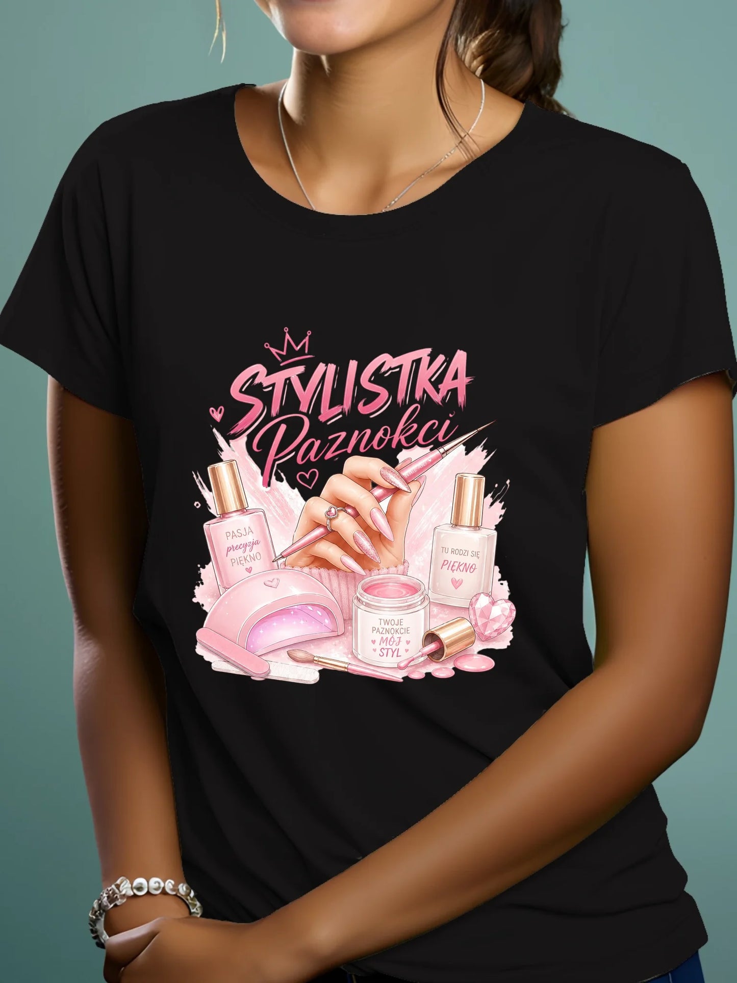Joyful Native American Young Woman Posing TShirt Ad Attractive Happy TShirt Mockup Product Photo