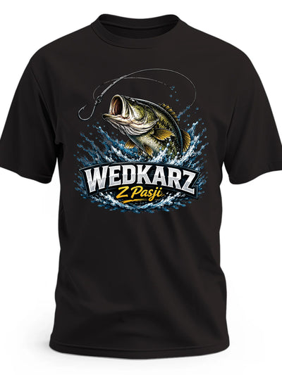 Koszulka męska dla wędkarza z napisem wędkarz z pasji