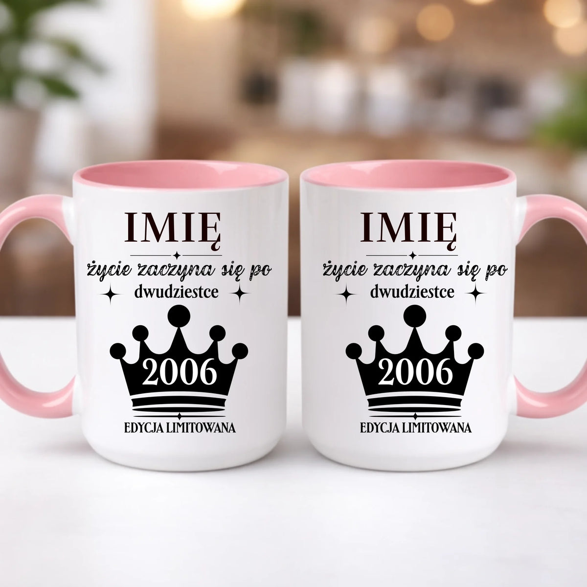 kubek z własnym nadrukiem 440ml personalizowane prezenty pl różowy