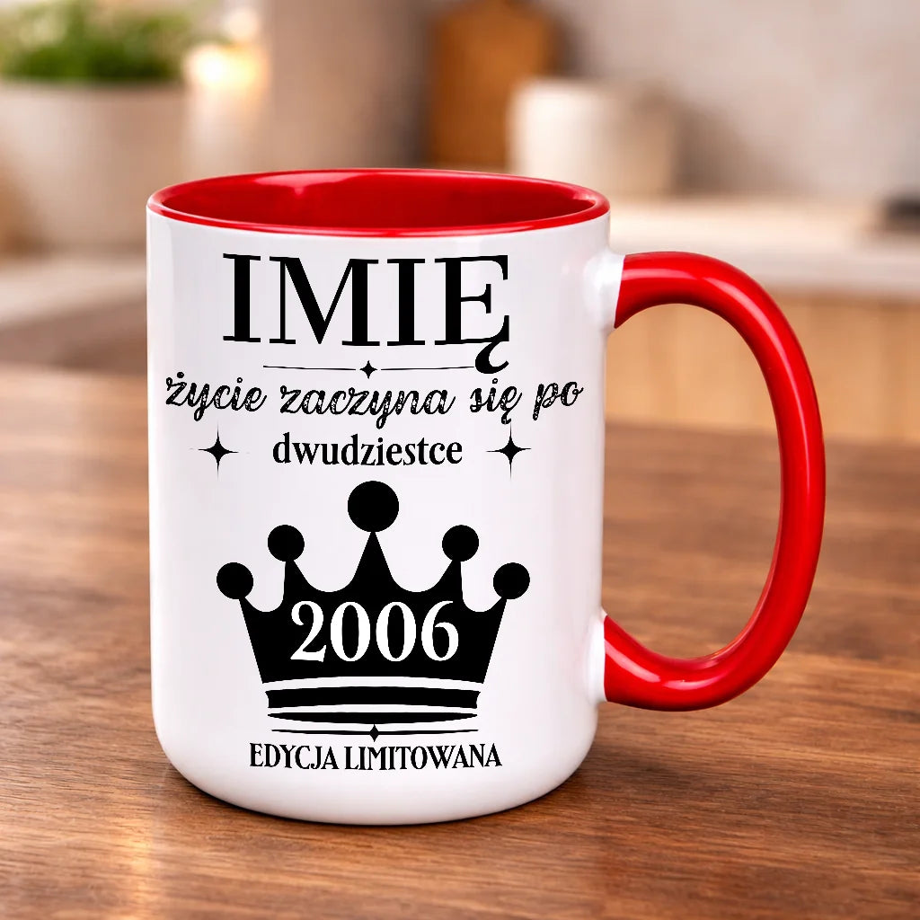 Prezent na 20 urodziny kubek imienny dla faceta życie zaczyna się po 20