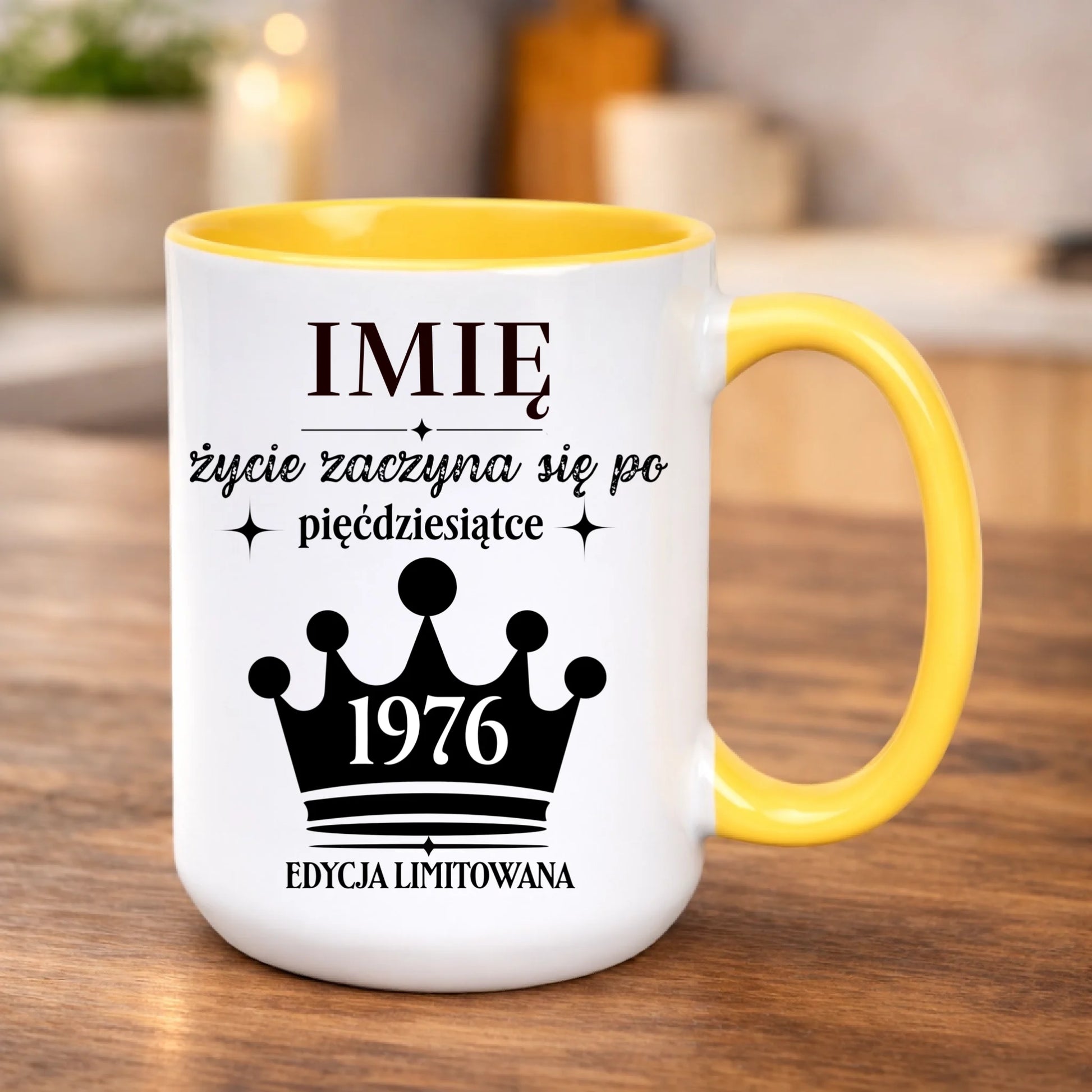 kubek z własnym nadrukiem 440ml personalizowane prezenty pl żółty