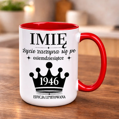 Prezent na 80 urodziny imienny kubek życie zaczyna się po 80