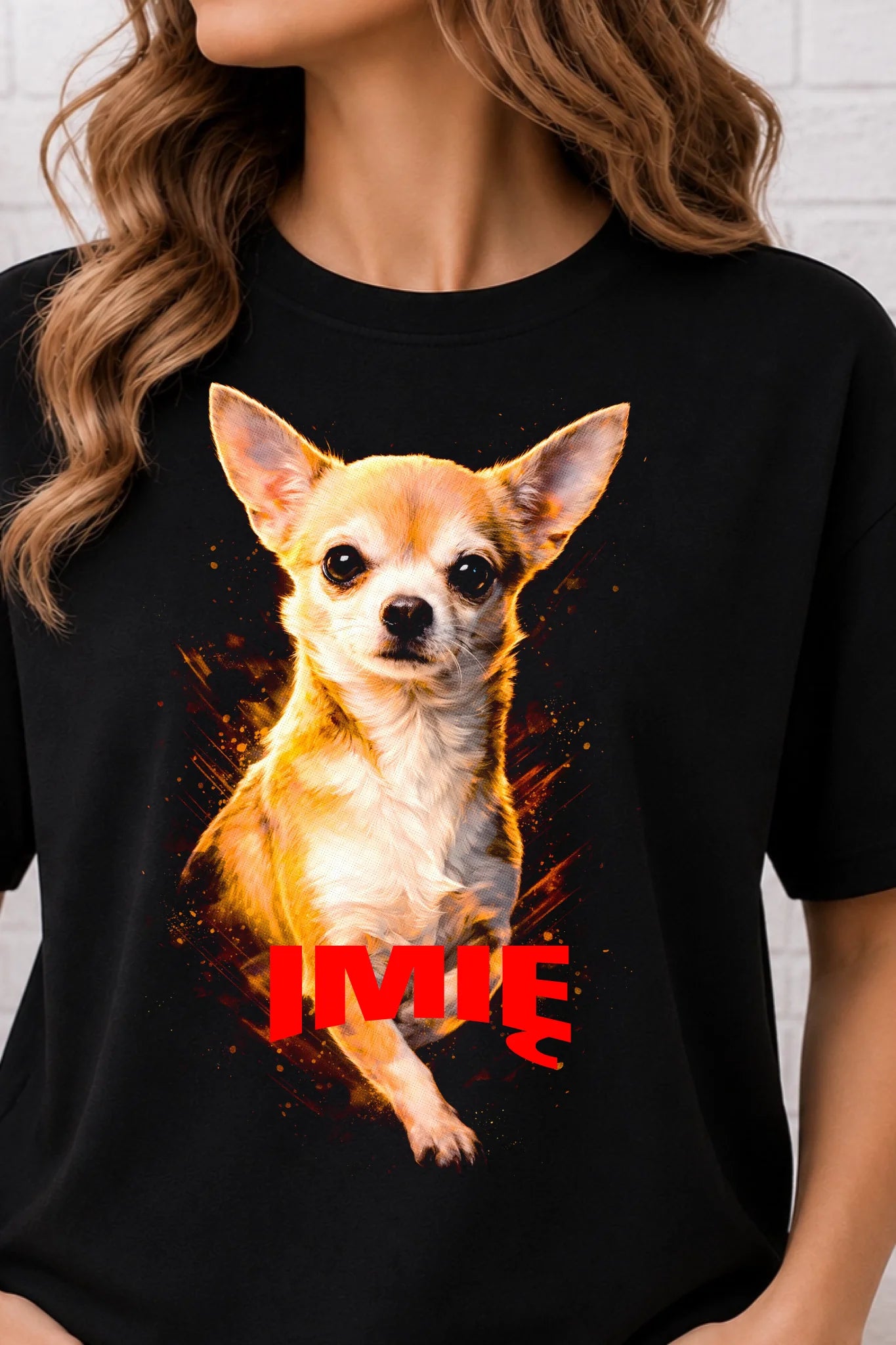 Koszulka damska z Psem chihuahua krótkowłosa personalizowana z imieniem