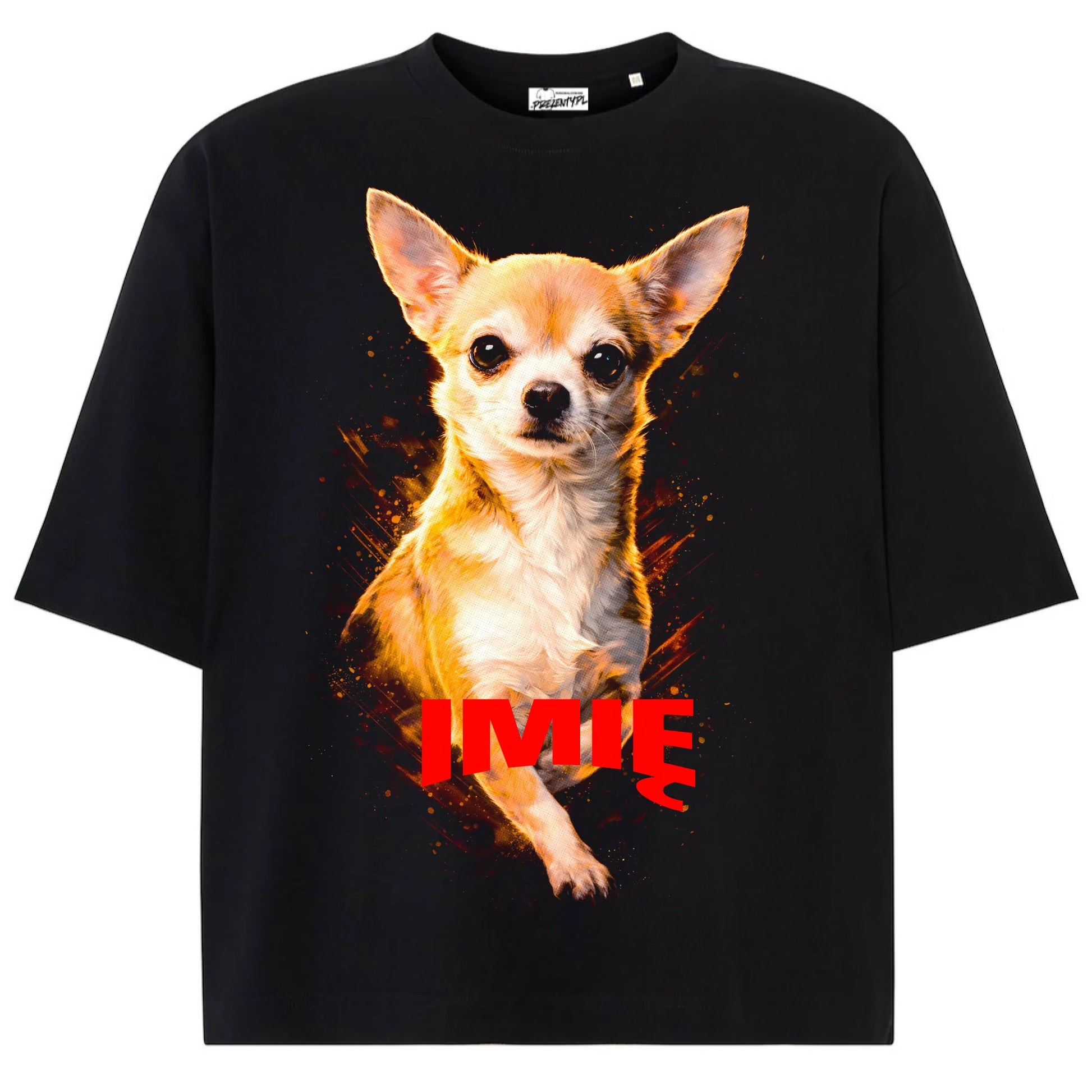 Koszulka damska z Psem chihuahua krótkowłosa personalizowana z imieniem personalizowana koszulka