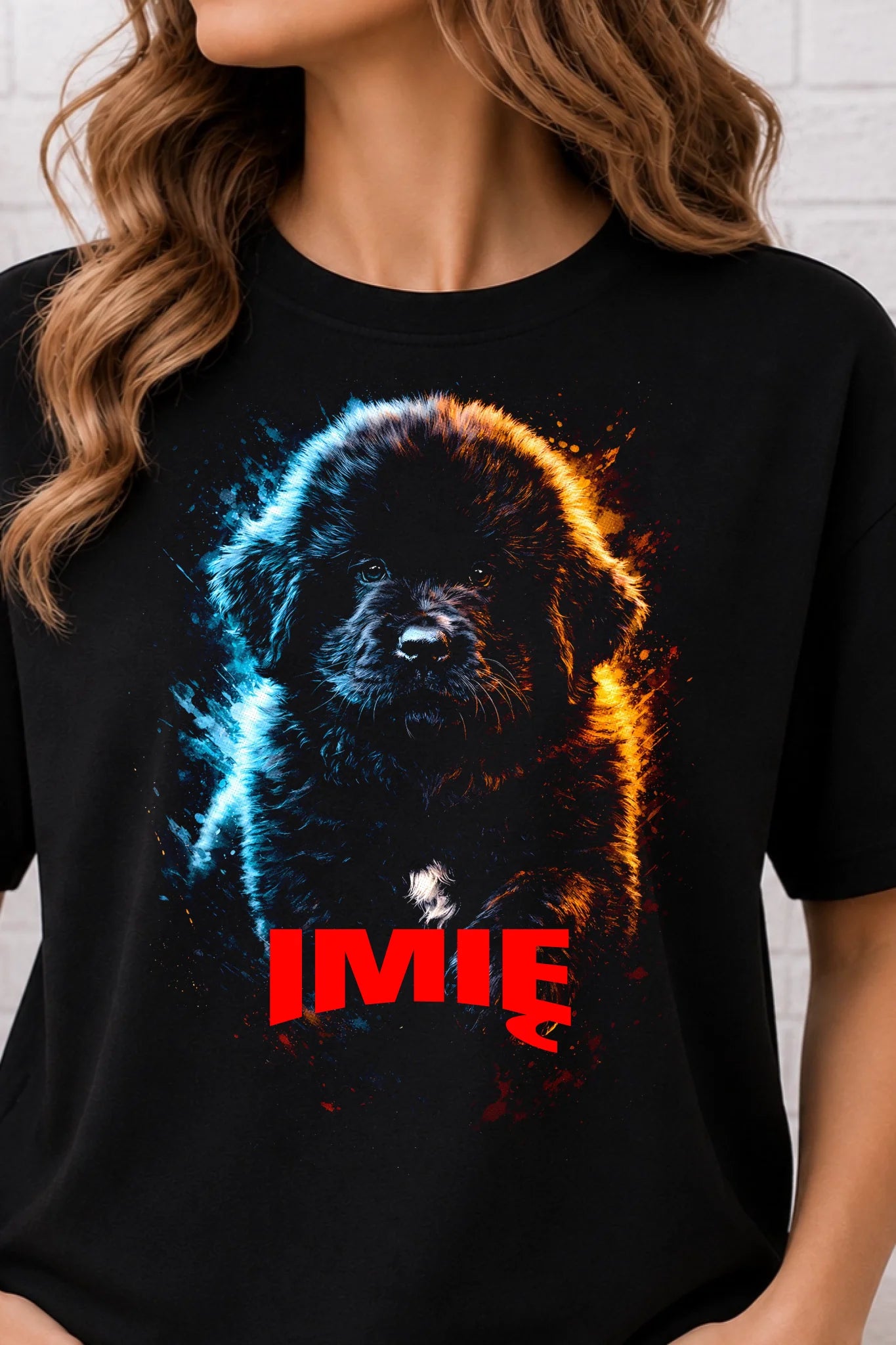 Koszulka damska z Psem Newfoundland personalizowana z imieniem