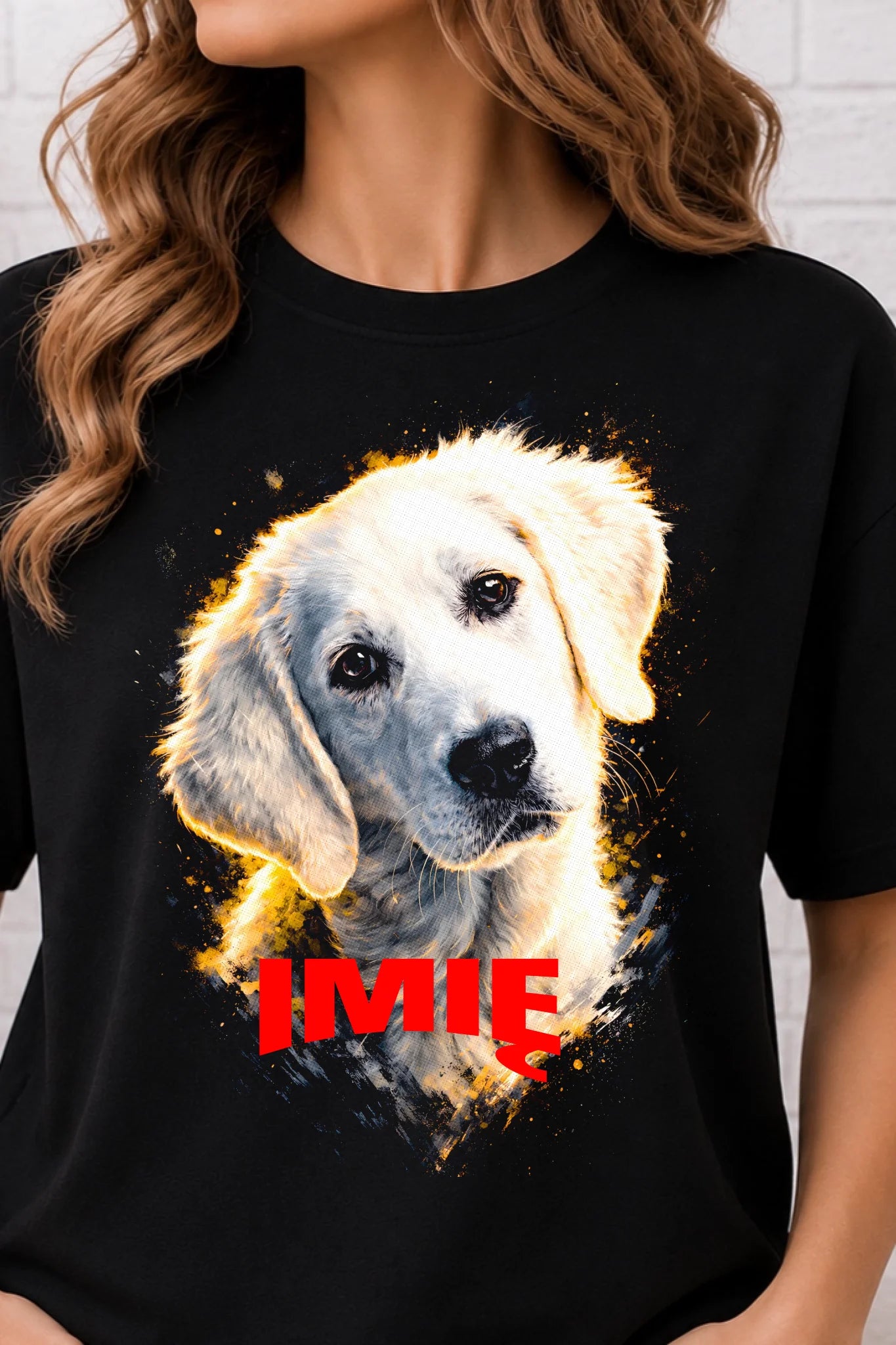 Koszulka damska z Psem Golden Retriever szczeniak personalizowana z imieniem