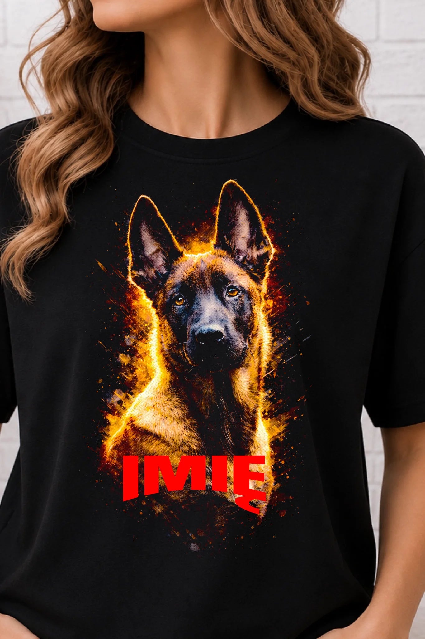 Koszulka damska z Psem owczarek belgijski Malinois personalizowana z imieniem