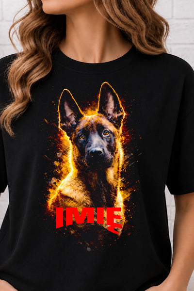 Koszulka damska z Psem owczarek belgijski Malinois personalizowana z imieniem