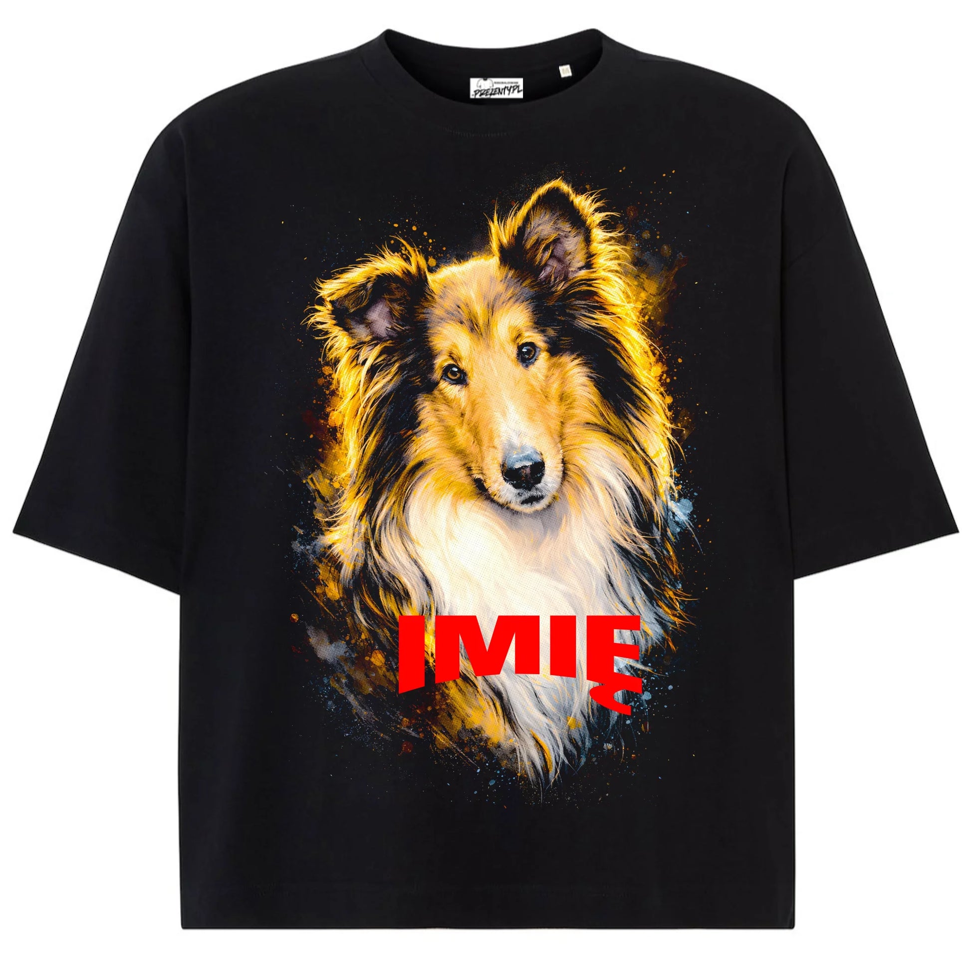 Koszulka damska z Psem owczarek szkocki długowłosy LESSI personalizowana z imieniem tshirt