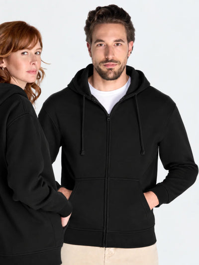 Bluza z własnym nadrukiem rozpinana z kapturem o gramaturze 290 gramów w kolorze czarnym unisex męska damska bluza firmowa
