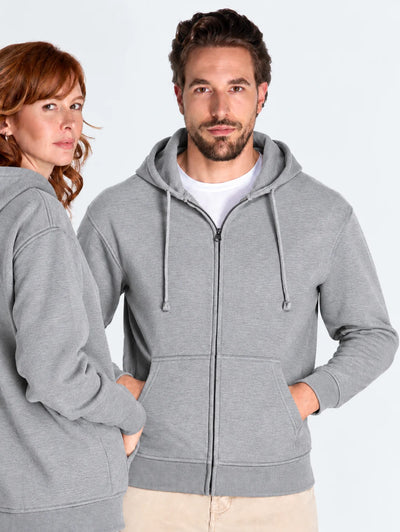 Bluza z własnym nadrukiem rozpinana z kapturem o gramaturze 290 gramów w kolorze szarym unisex męska damska odzież firmowa
