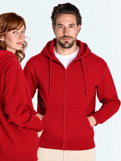 Bluza z własnym nadrukiem rozpinana z kapturem o gramaturze 290 gramów w kolorze czerwonym unisex męska damska odzież firmowa