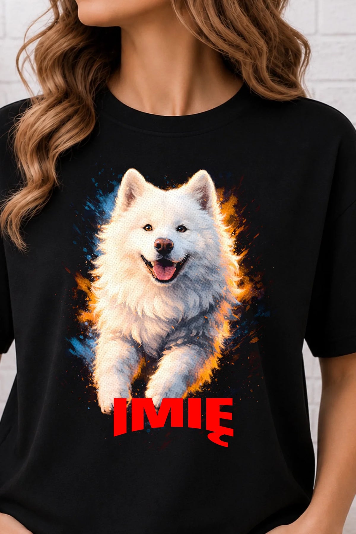 Koszulka damska z Psem Samojed personalizowana z imieniem