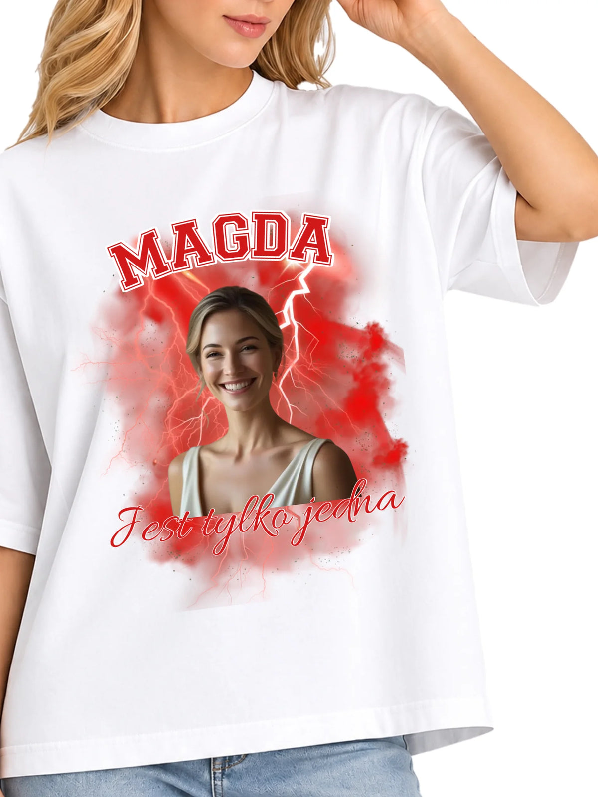 Koszulka damska Premium ze zdjęciem BOOTLEG biała oversize 