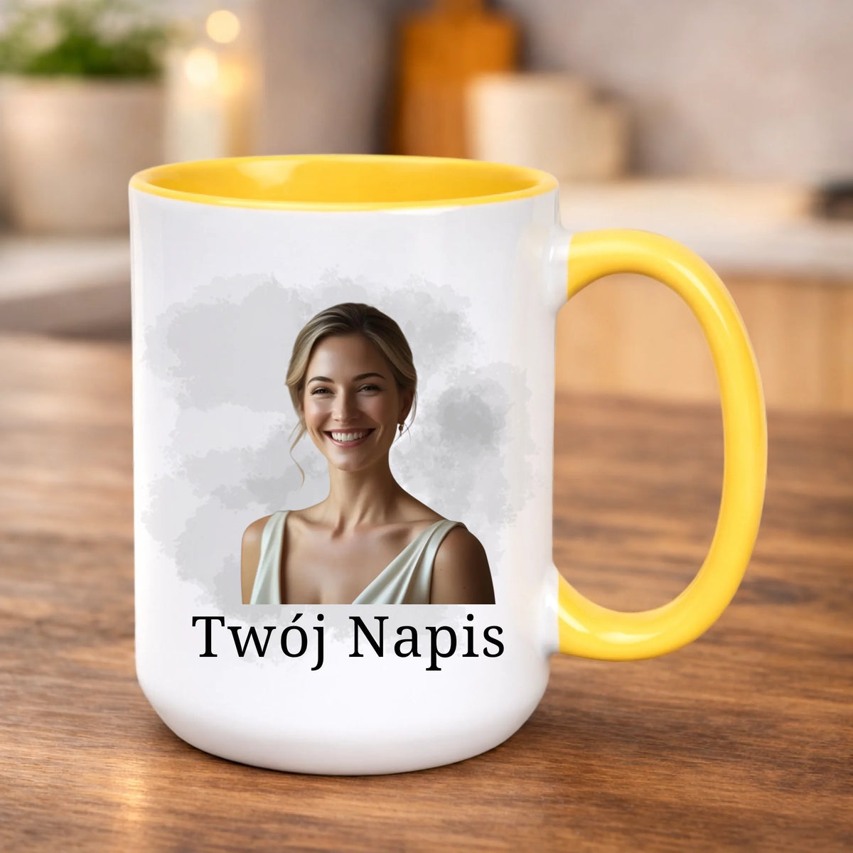 kubek z własnym nadrukiem 440ml personalizowane prezenty pl żółty