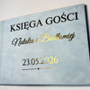 Księga gości weselnych welurowa w kolorze Morskim ze złotym lustrzanym napisem elegancka i personalizowana