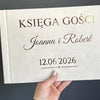 Księga gości weselnych welurowa w kolorze Kremowym ze złotym lustrzanym napisem elegancka i personalizowana