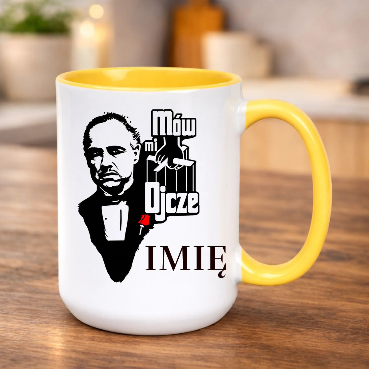 kubek z własnym nadrukiem 440ml personalizowane prezenty pl żółty