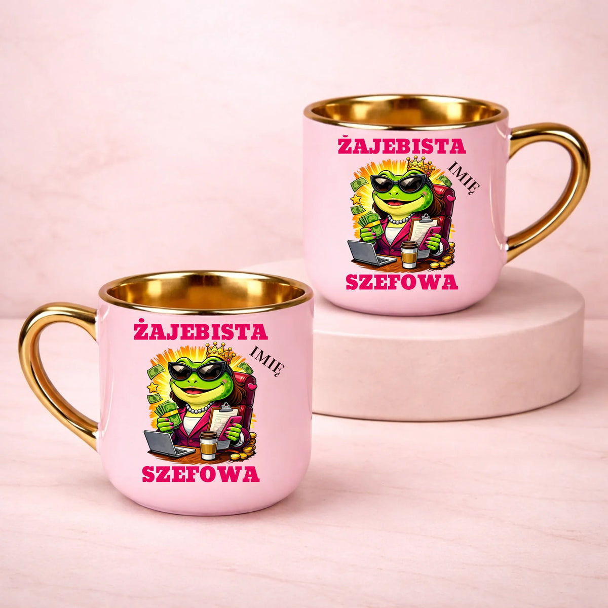kubek z własnym nadrukiem 400ml personalizowane prezenty pl różowy