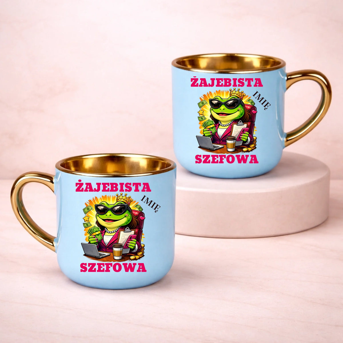 kubek z własnym nadrukiem 400ml personalizowane prezenty pl niebieski