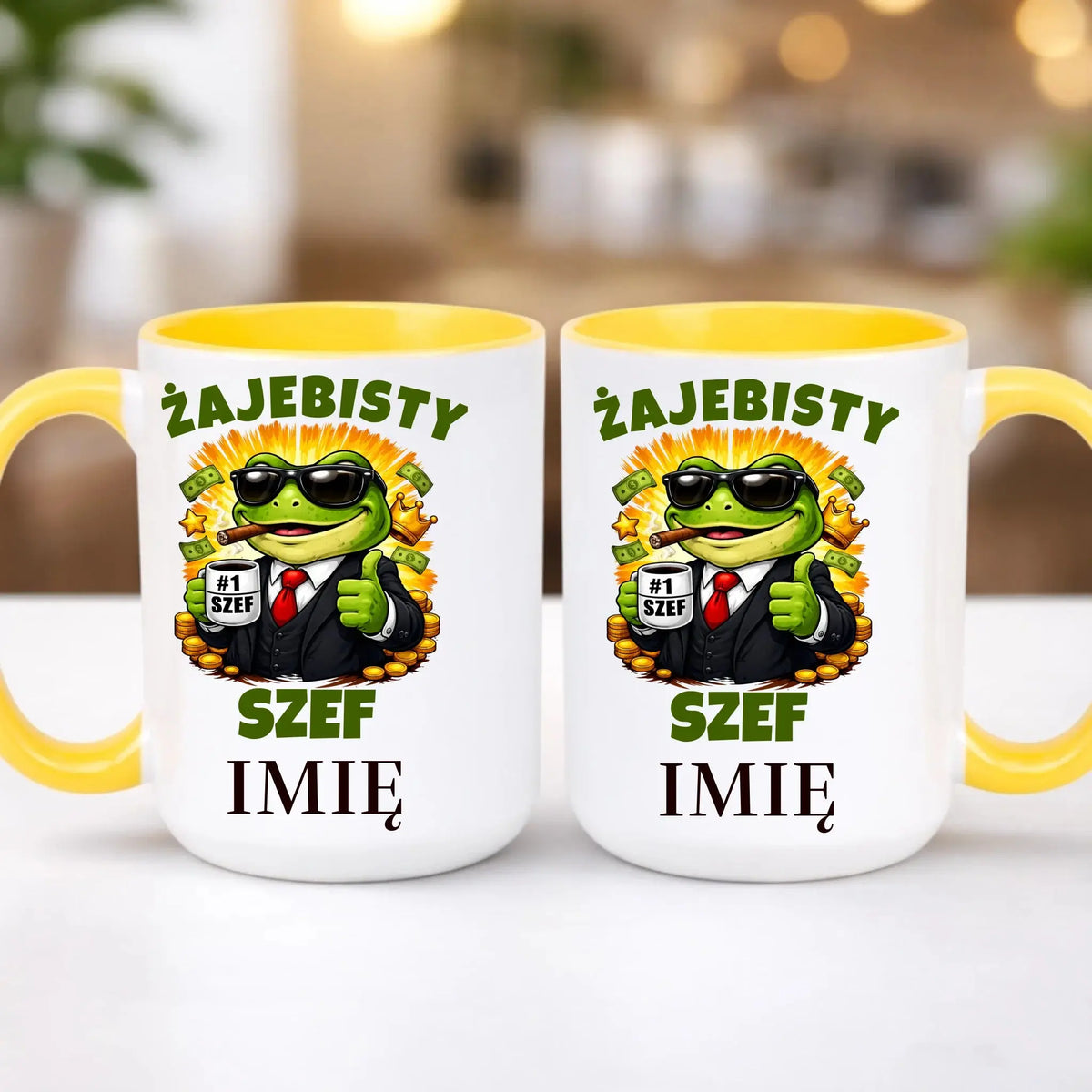 kubek z własnym nadrukiem 440ml personalizowane prezenty pl żółty