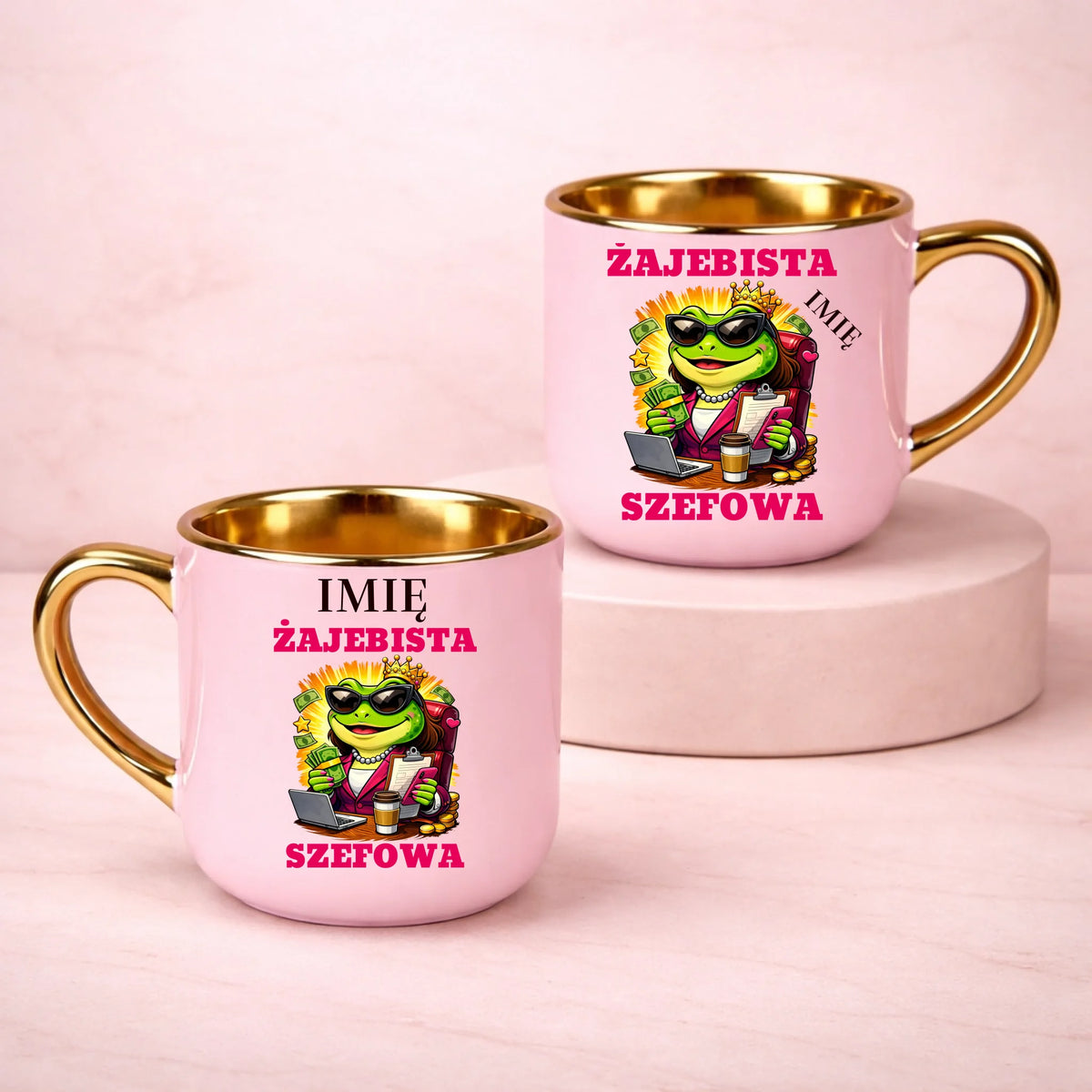 kubek z własnym nadrukiem 400ml personalizowane prezenty pl różowy
