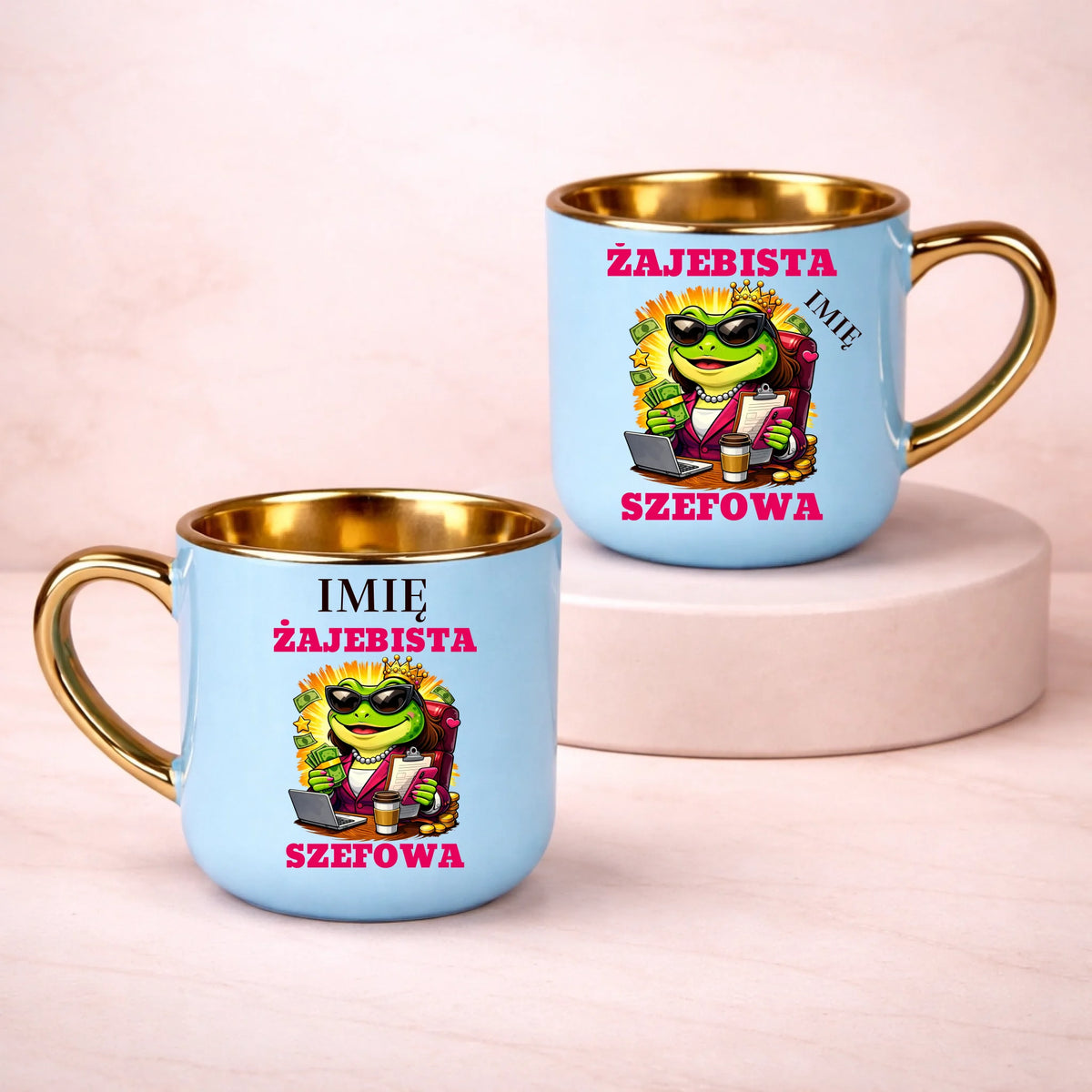 kubek z własnym nadrukiem 400ml personalizowane prezenty pl niebieski