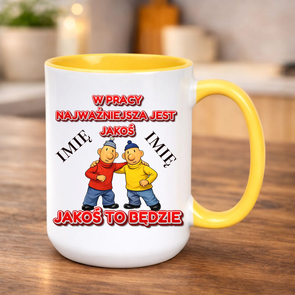 kubek z własnym nadrukiem 440ml personalizowane prezenty pl żółty