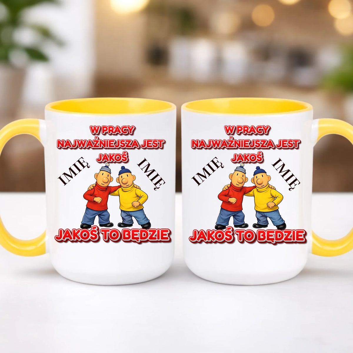 kubek z własnym nadrukiem 440ml personalizowane prezenty pl żółty