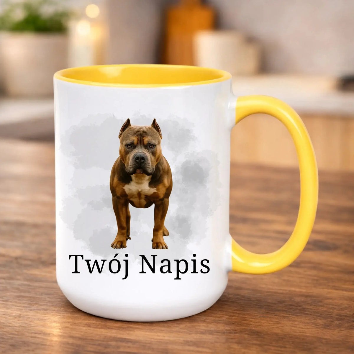 kubek z własnym nadrukiem 440ml personalizowane prezenty pl żółty