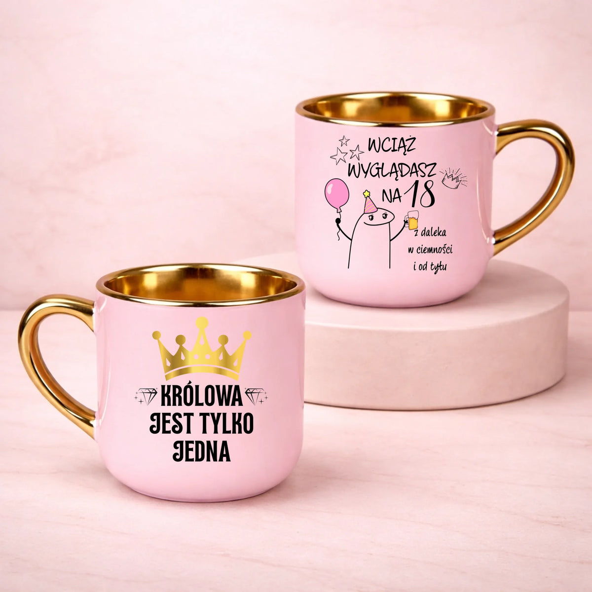 kubek z własnym nadrukiem 400ml personalizowane prezenty pl różowy