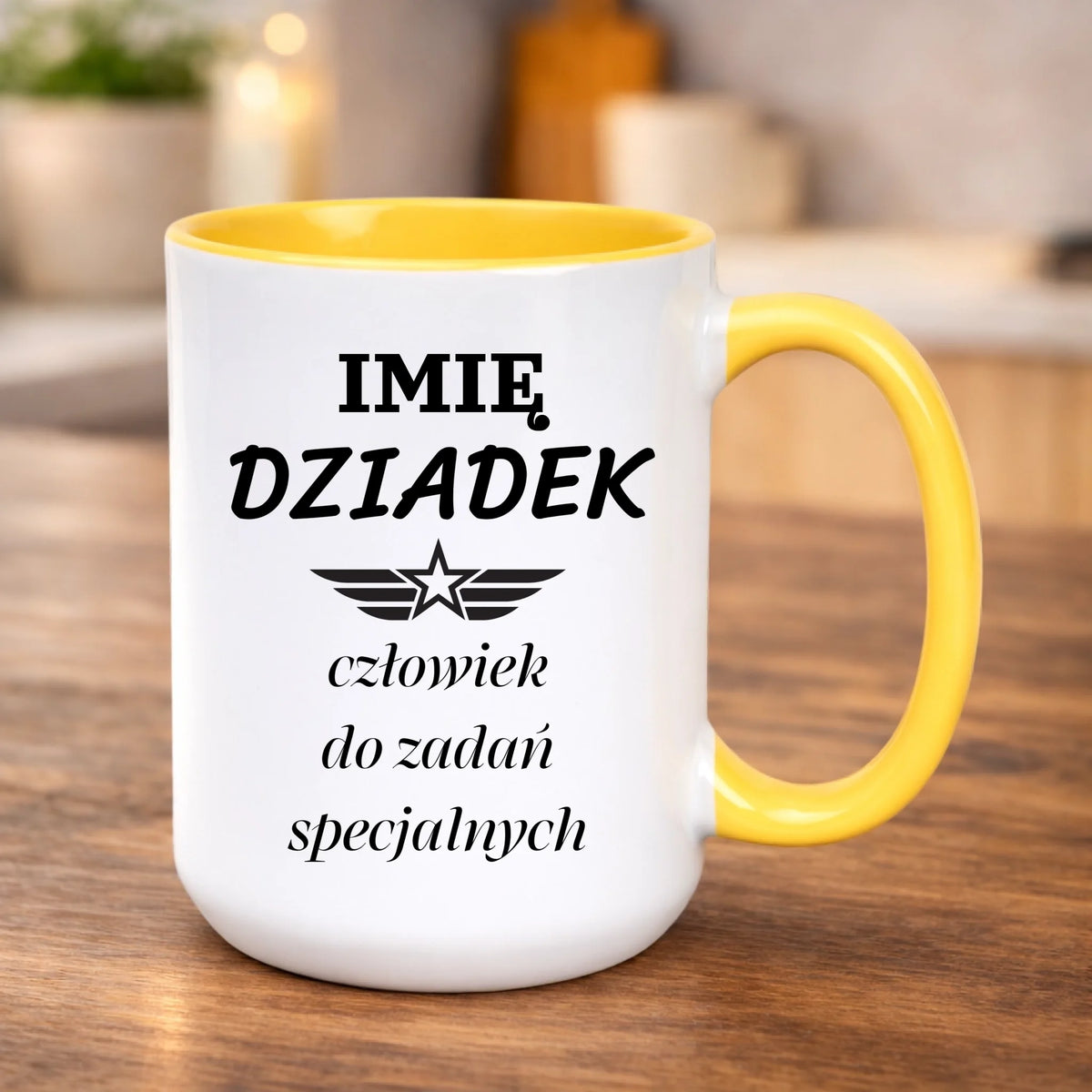 kubek z własnym nadrukiem 440ml personalizowane prezenty pl żółty