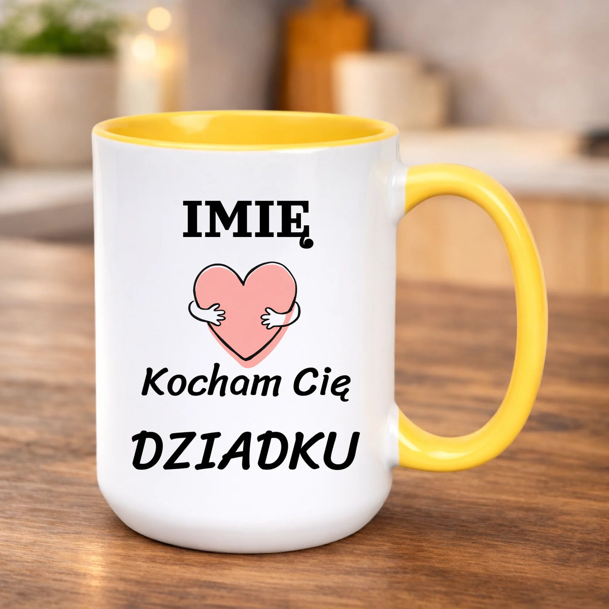 kubek z własnym nadrukiem 440ml personalizowane prezenty pl żółty