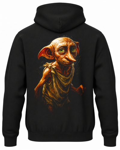 Czarna bluza z kapturem i nadrukiem na plecach: Harry Potter – Zgredek
