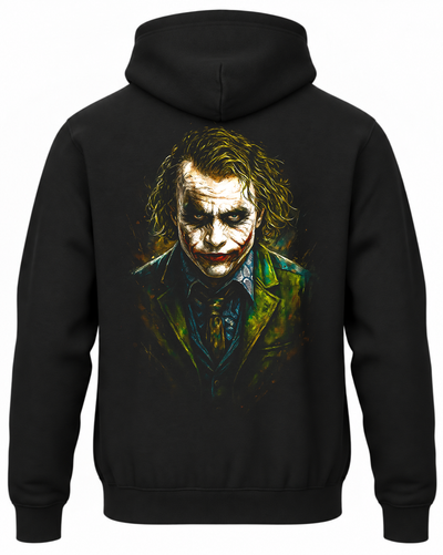 Czarna bluza z kapturem i nadrukiem na plecach: Joker – Mroczny Rycerz
