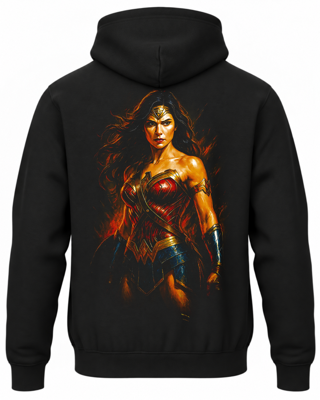 Czarna bluza z kapturem i nadrukiem na plecach: Wonder Woman
