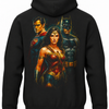 Czarna bluza z kapturem i nadrukiem na plecach: Liga Sprawiedliwości – Wonder Woman, Batman i Superman