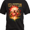Czarna koszulka Led Zeppelin ze skrzydlatym Ikarem na ognistym tle