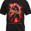 Czarna koszulka Judas Priest Invincible Shield z postacią w czerwonych płomieniach