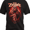 Czarna koszulka Rob Zombie z czerwonym portretem długowłosej postaci trzymającej czaszkę