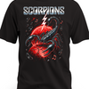 Czarna koszulka Scorpions ze skorpionem na czerwonym tle