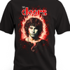 Czarna koszulka The Doors z portretem i logo na tle czerwonej poświaty