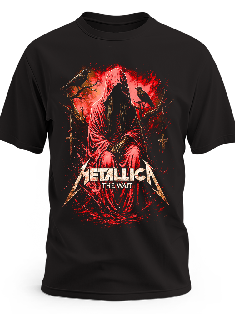 Czarna koszulka Metallica The Wait z postacią w czerwonym kapturze i krukami