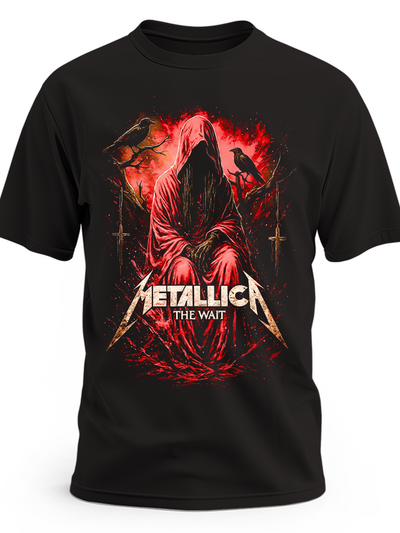 Czarna koszulka Metallica The Wait z postacią w czerwonym kapturze i krukami